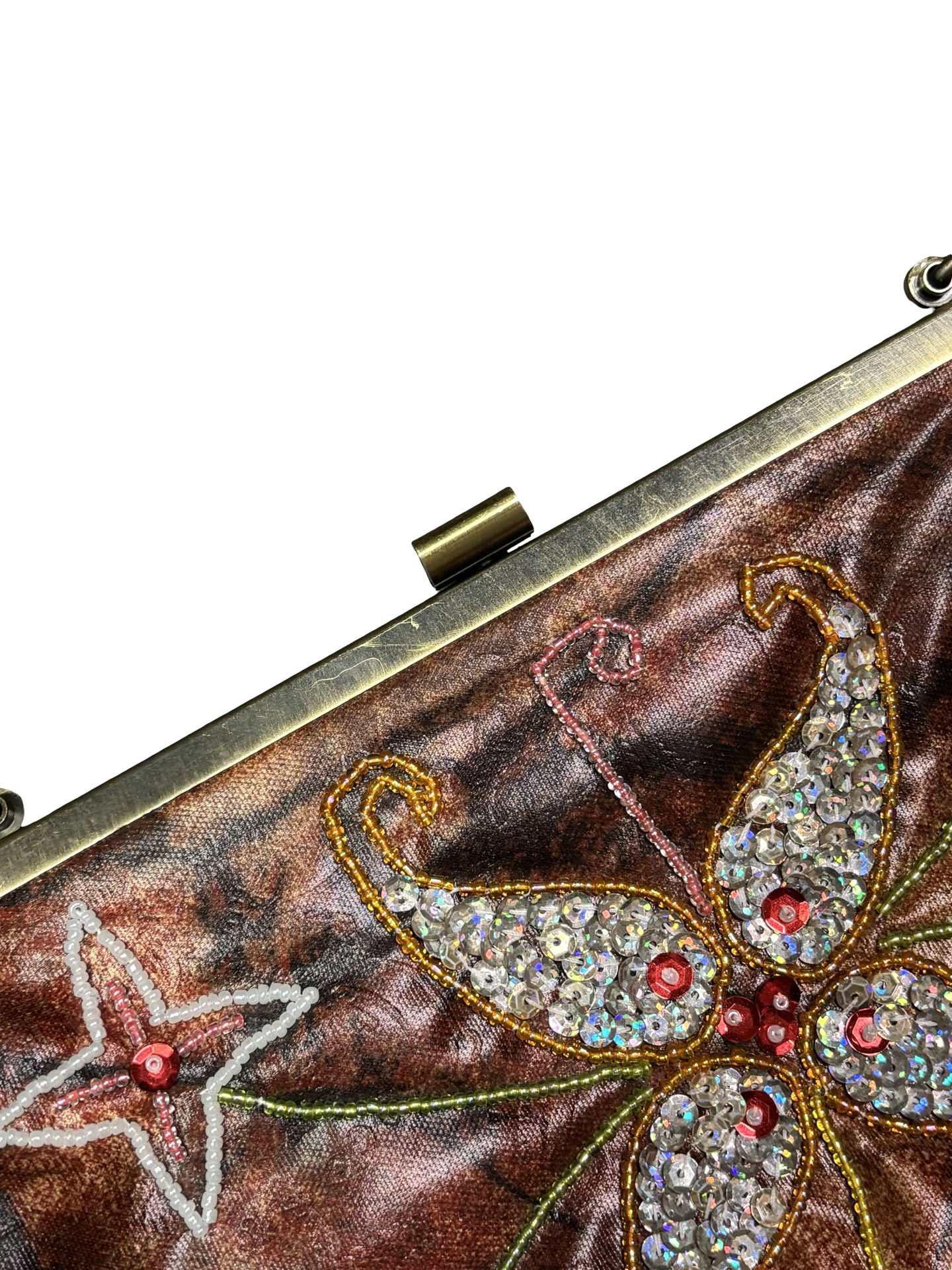 Vintage 80s JNS Brown Beaded & Sequined Floral Evening Bag Clutch Purse