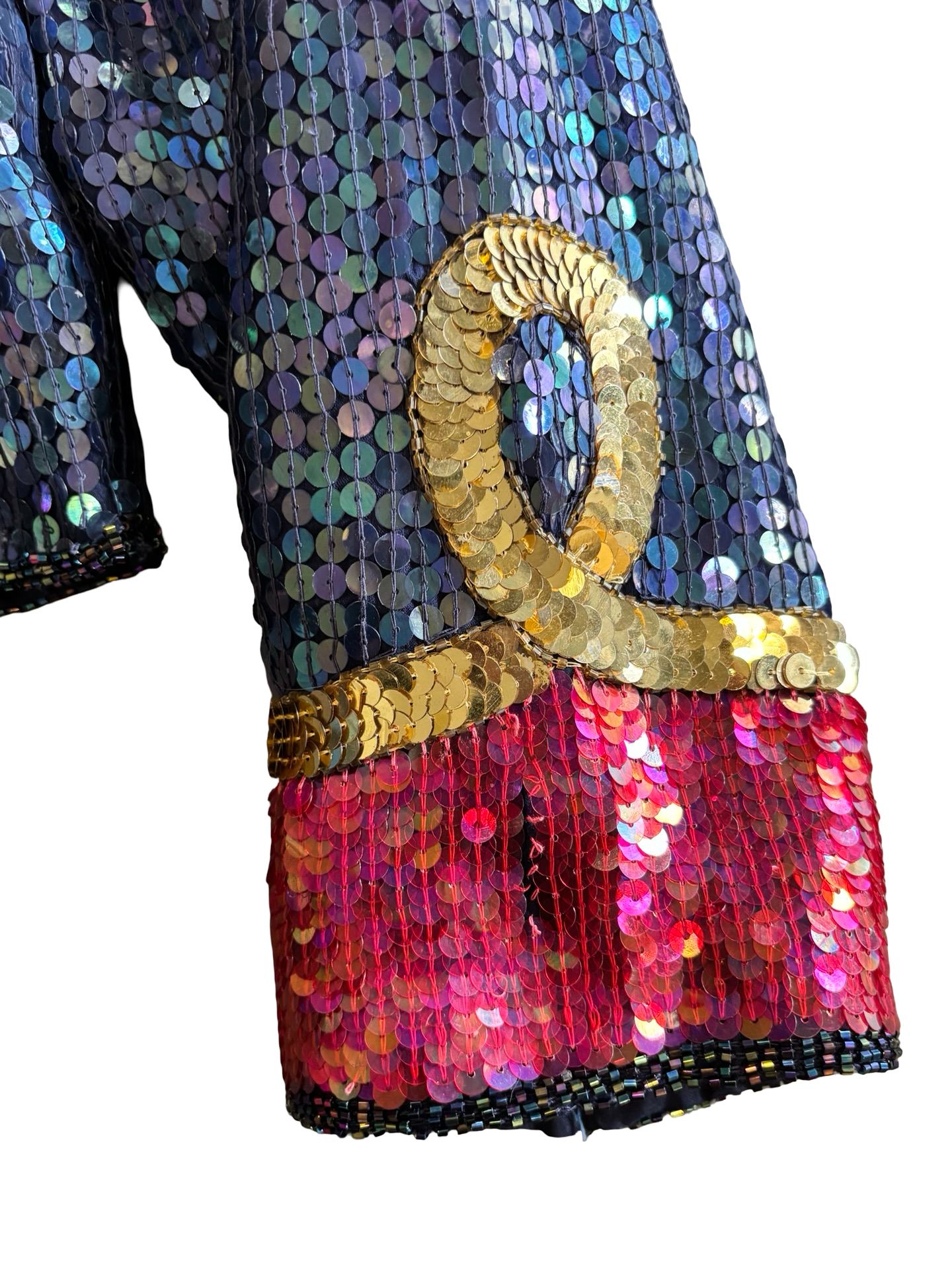 Vintage Blue, Red, & Gold Sequined Silk Bolero Napoleon Military Style Blazer Jacket Top Size L