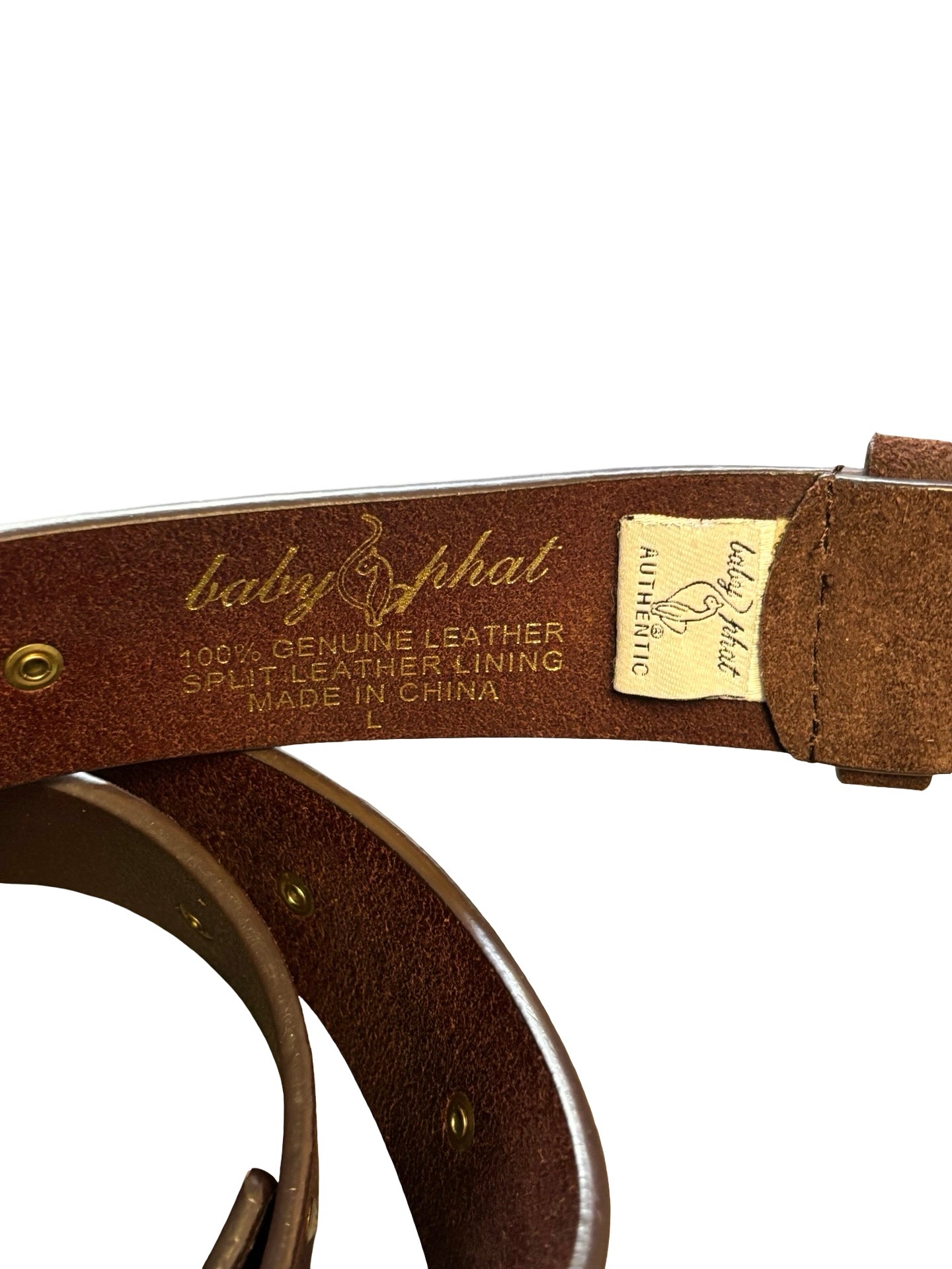 Vintage Y2K Baby Phat Rhinestone Studded Brown Suede Leather Belt Size L