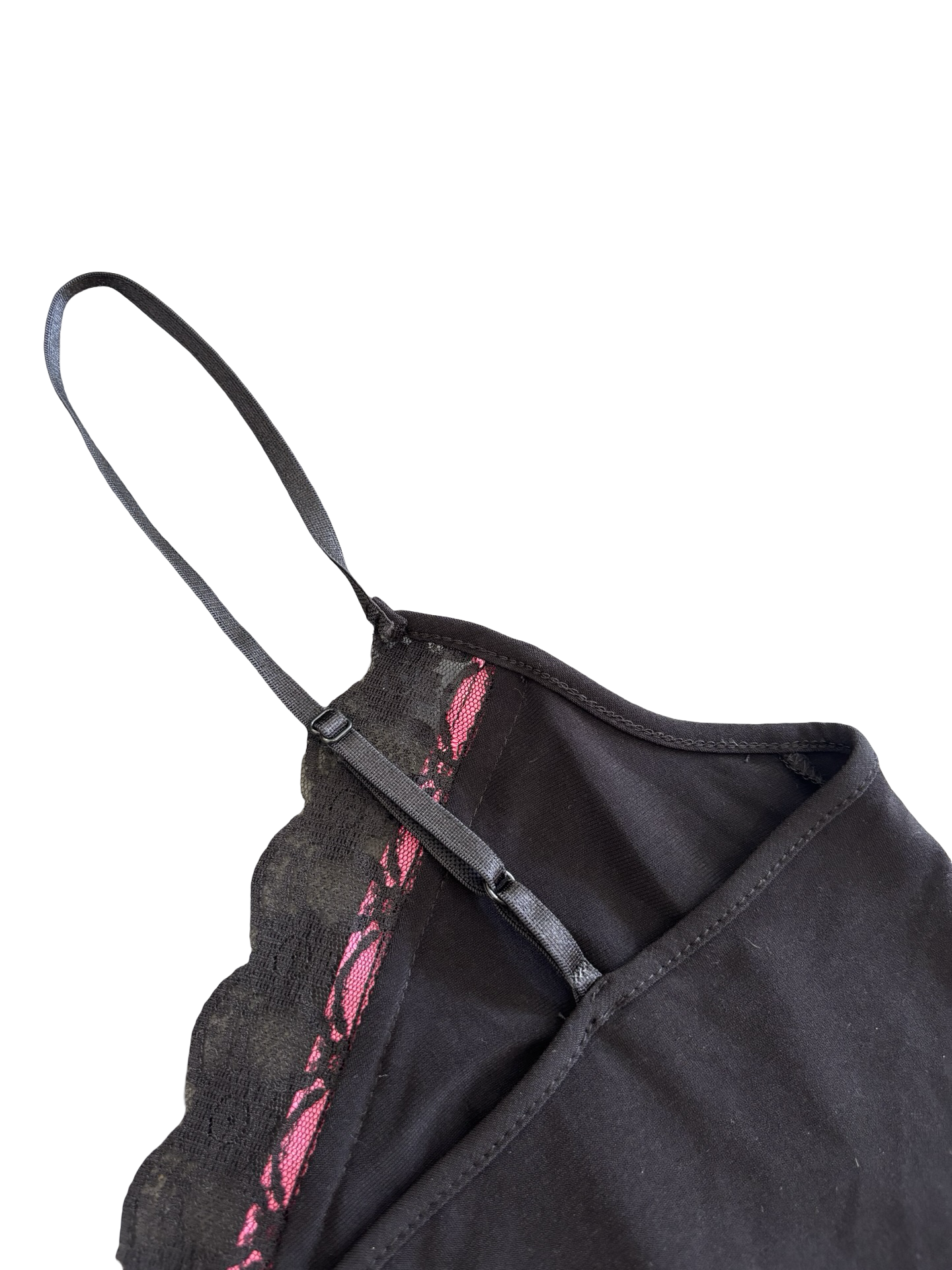 Vintage Black Tank Top w/ Lace & Poka Dot Ribbon Trim Size M