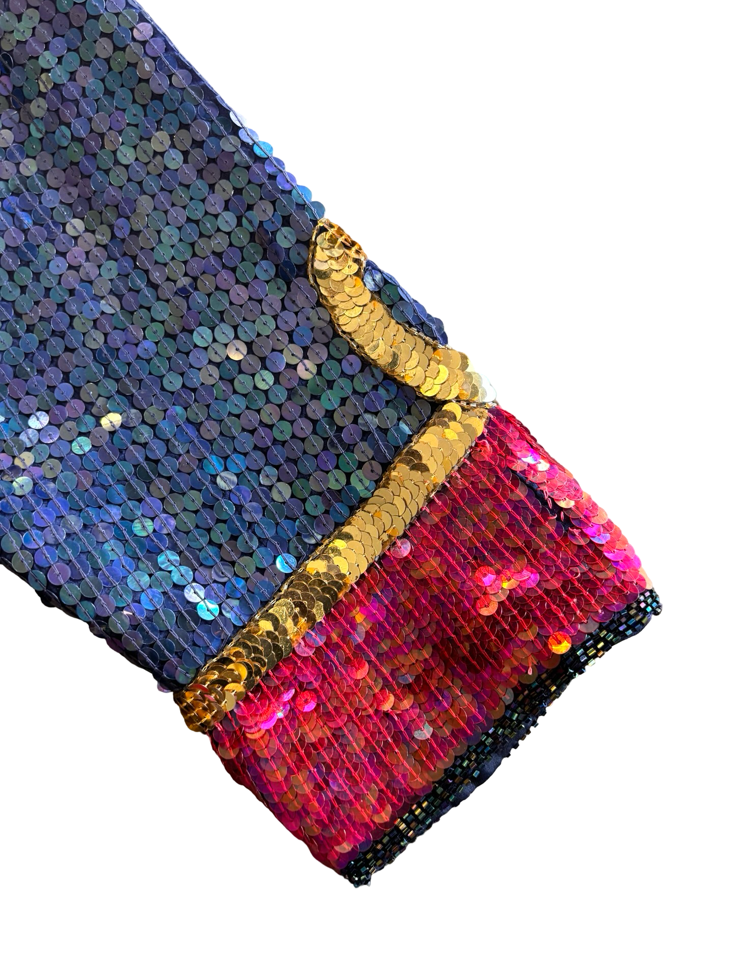 Vintage Blue, Red, & Gold Sequined Silk Bolero Napoleon Military Style Blazer Jacket Top Size L