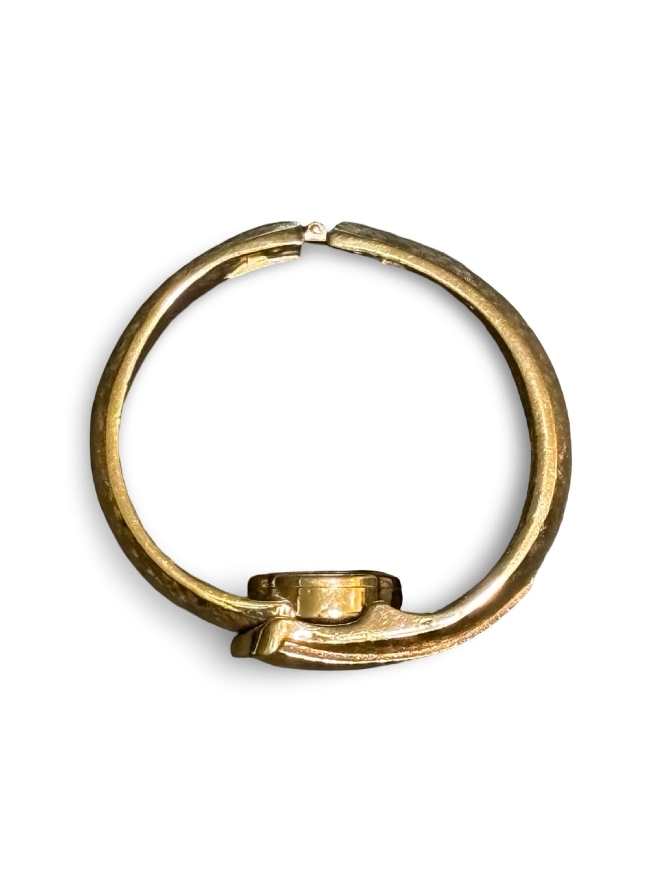 Vintage MCM 1950s Hawthorne Gold-Tone Clamper Cuff Bangle Hidden Swiss Watch