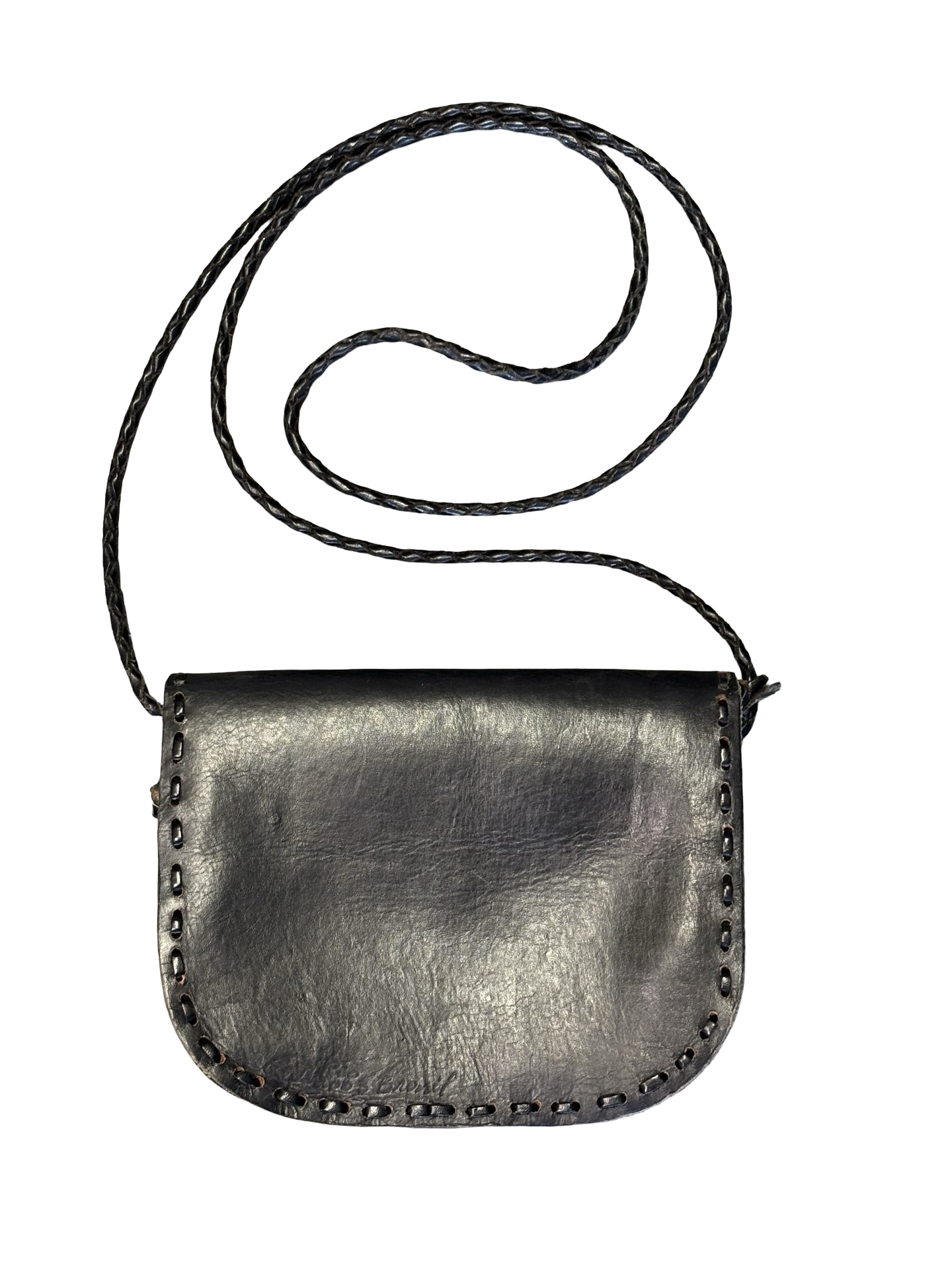 Vintage Artisan Black Leather Saddle Bag w/ Hand-Painted Floral Design Signed LJ Rio Brazil 2003