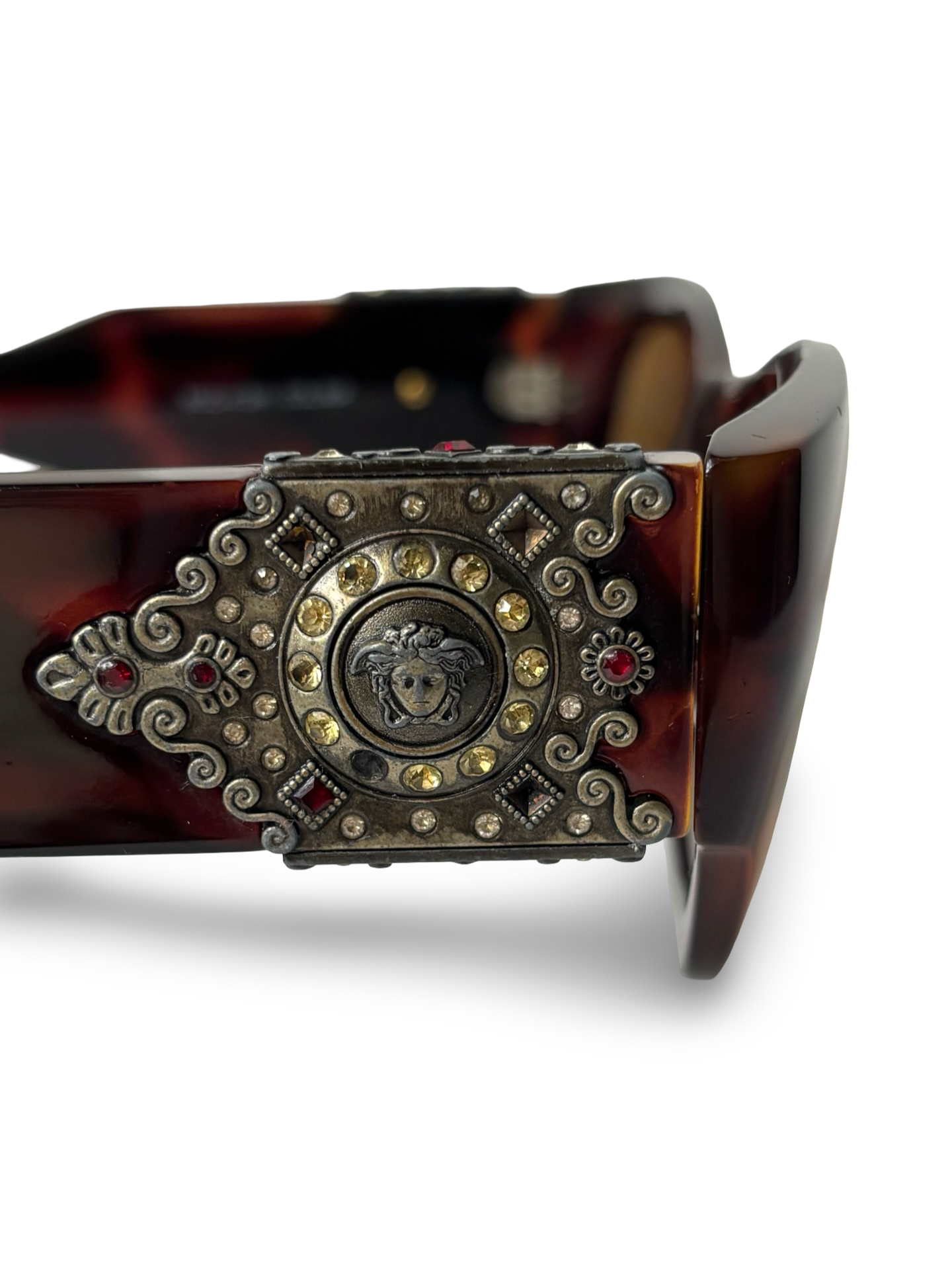 Vintage 1990s Gianni Versace 413/H Tortoise Shell Sunglasses w/ Medusa Emblem & Rhinestones