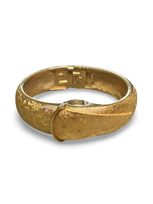 Vintage MCM 1950s Hawthorne Gold-Tone Clamper Cuff Bangle Hidden Swiss Watch