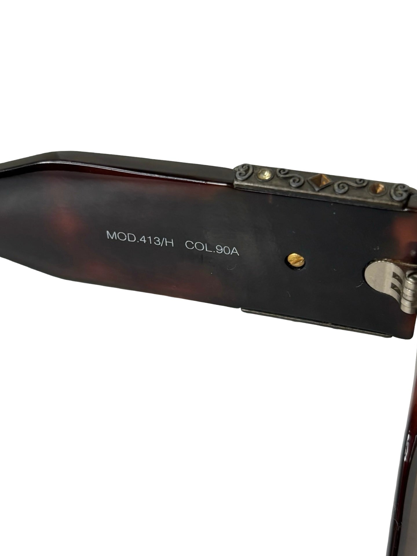Vintage 1990s Gianni Versace 413/H Tortoise Shell Sunglasses w/ Medusa Emblem & Rhinestones