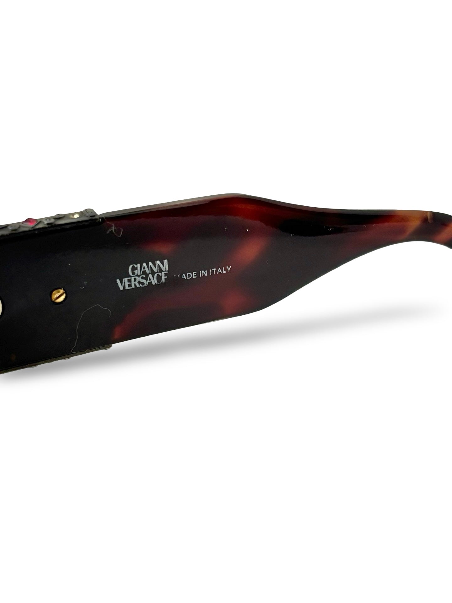 Vintage 1990s Gianni Versace 413/H Tortoise Shell Sunglasses w/ Medusa Emblem & Rhinestones